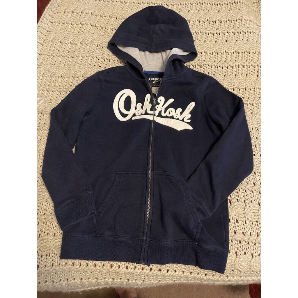 Youth Boys' Oshkosh Navy Blue Hooded Jacket Size 12 Full Zip Up With Pockets